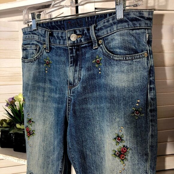 Lucky Brand Floral Embroidered Skinny Jeans Blue Size 6 28 - Picture 2 of 14